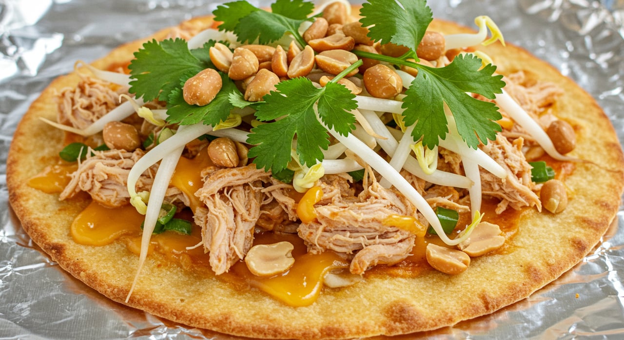 Thai Chicken Flatbread-Peanut Sauce