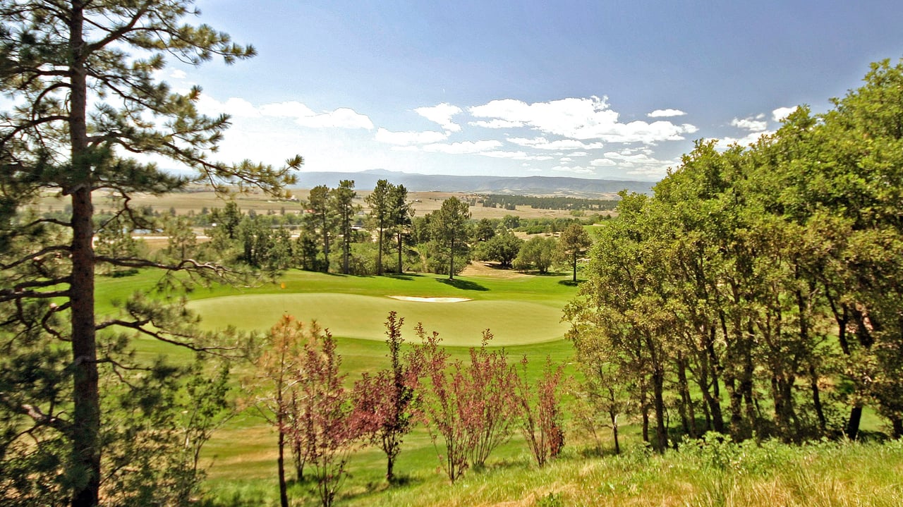 Panoramic view of a lush green valley with mountains in distance