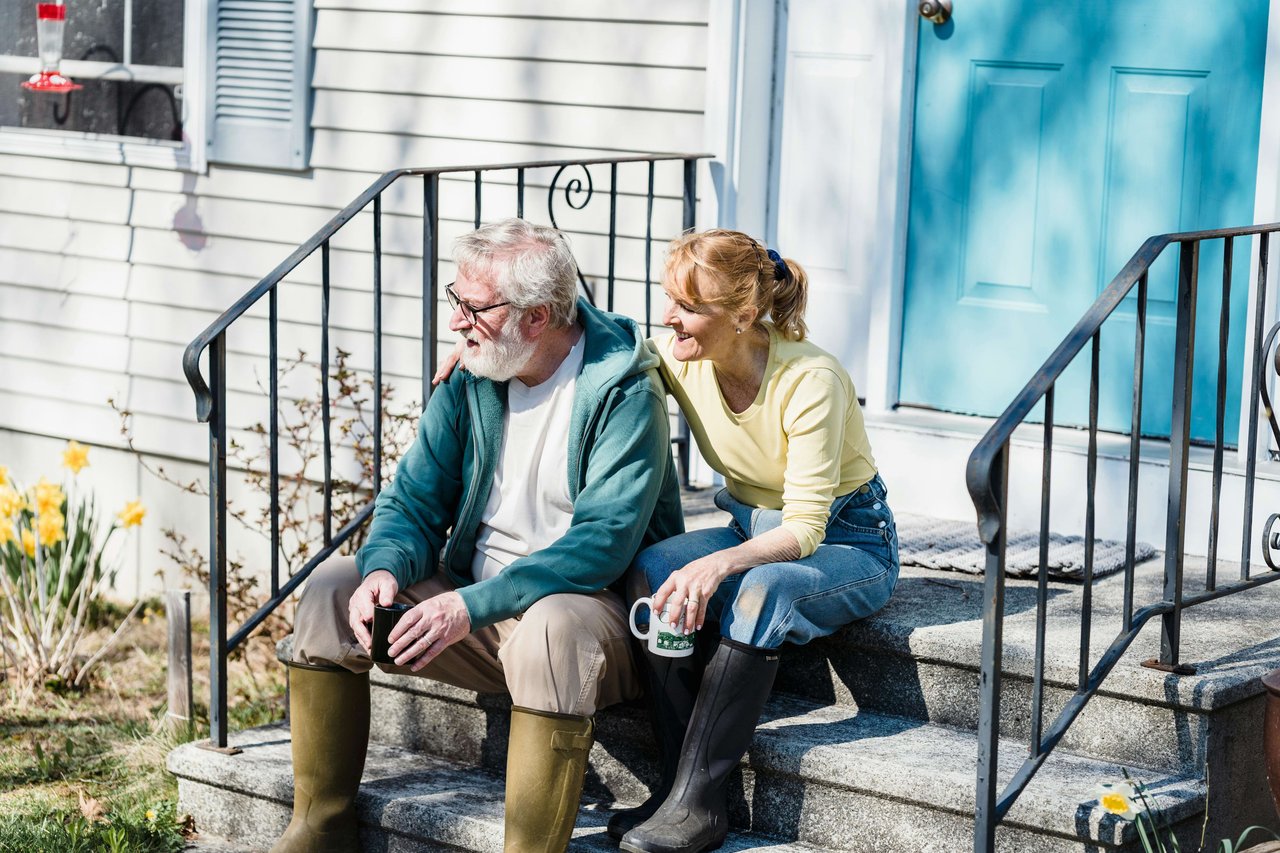 father and daughter in front porch