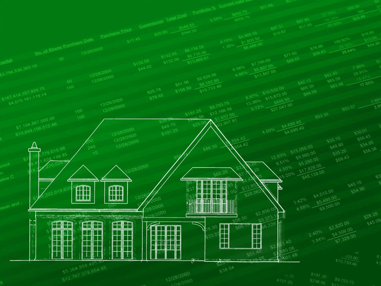 A green digital drawing or blueprint of a house. The image suggests architectural planning or real estate development.