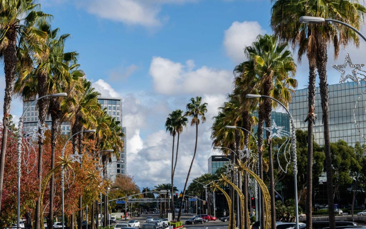 View of Costa Mesa city skyline in Orange County, California