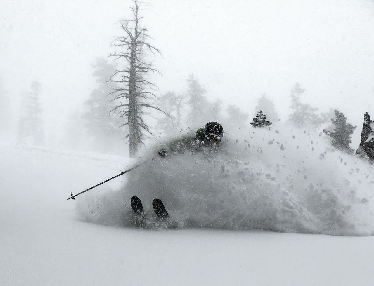 Brennan Lagasse earns a quality turn while skiing fresh powder on Tahoe’s West Shore, photo by Ryan Salm