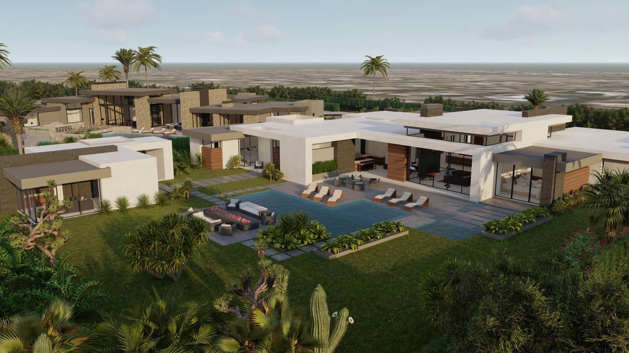 Aerial of modern luxury home in Paradise Valley