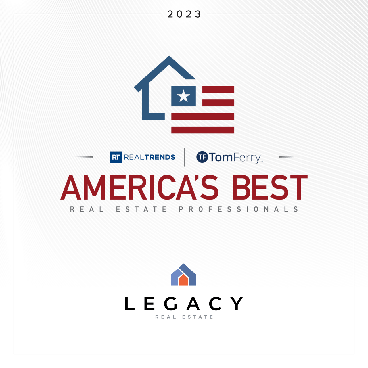 Legacy Real Estate logo below the Real Trends 2023 award icon recognizes the team as top San Francisco realtors 2023