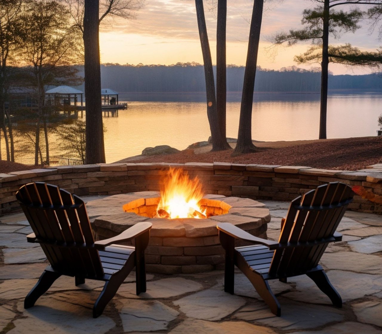 Fire Pit at Luxury Waterfront Home in Bainbridge Island, WA