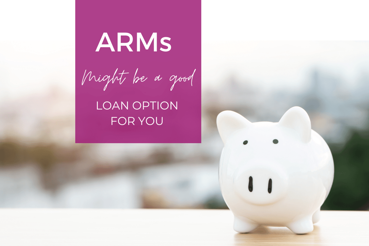 ARMs might be a good loan option for you; a white piggy bank sits beside the title.