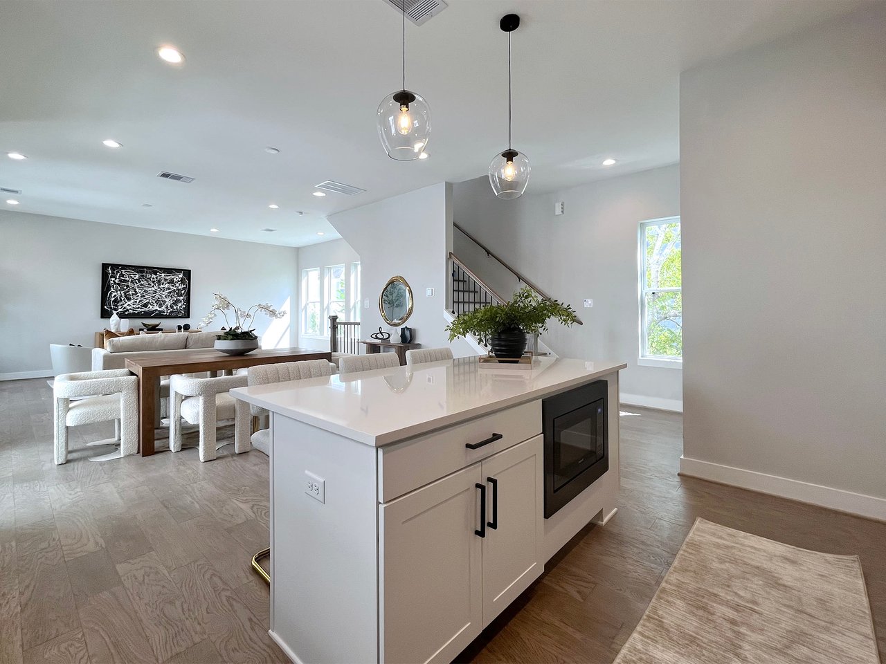 kitchen island with a built in spot for a microwave 