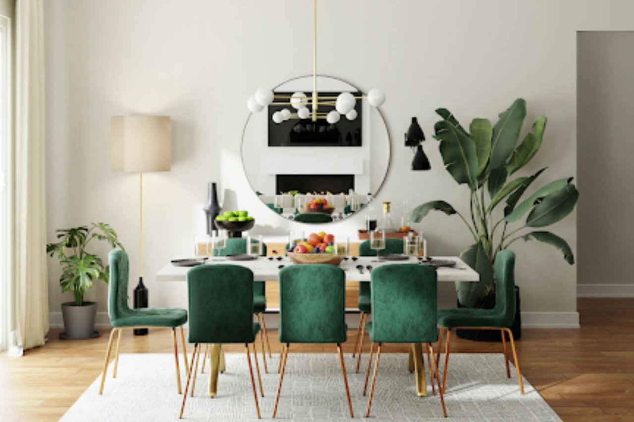 A beautifully designed custom dining room with a stylish table setting, elegant lighting, and tasteful decor by S&R Development.