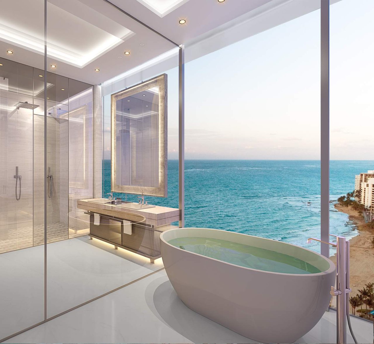 interior view of a bathroom overlooking the ocean