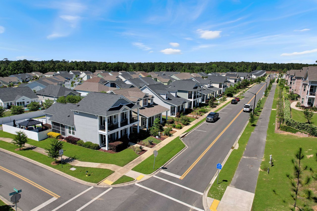 Another aerial view of the Canopy community, showcasing the layout of the houses and streets.