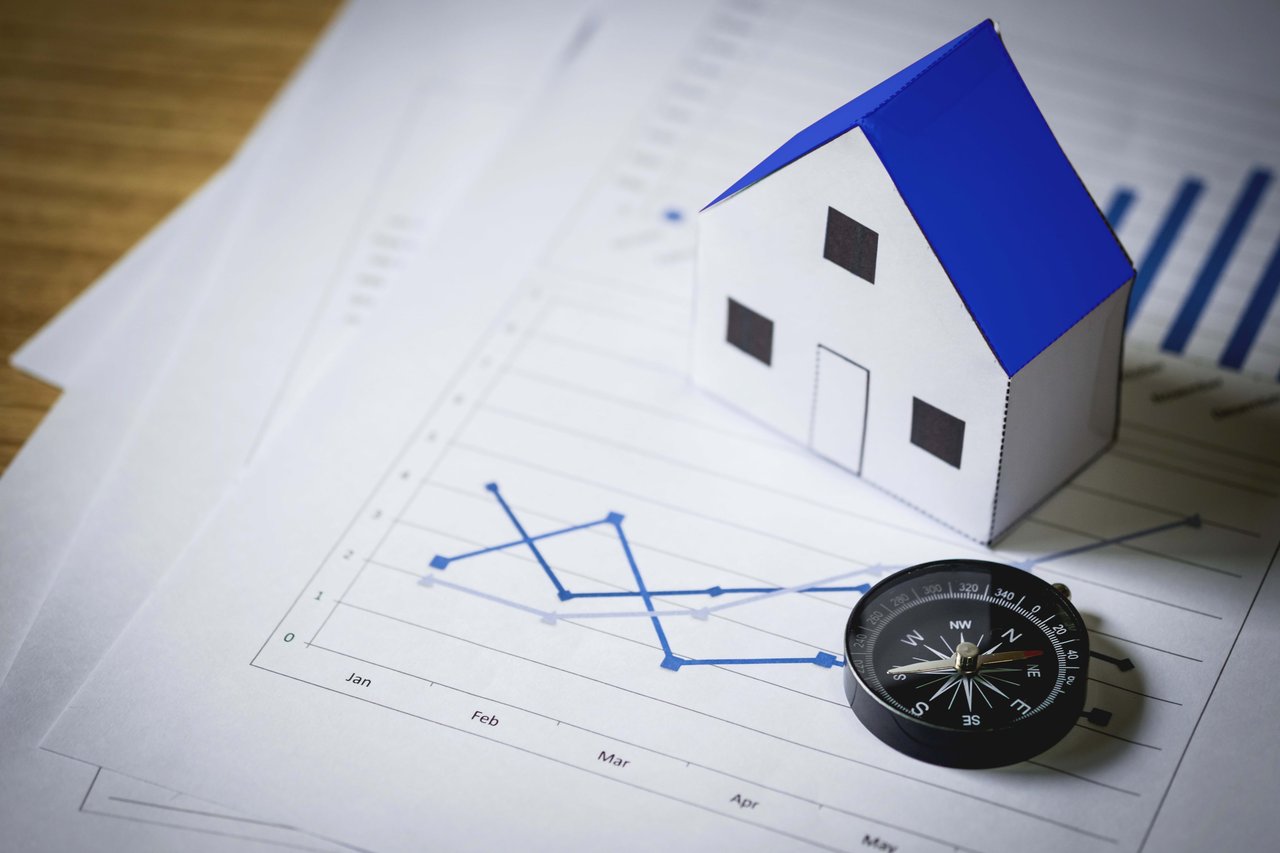 house model compass plan background Real Estate concept