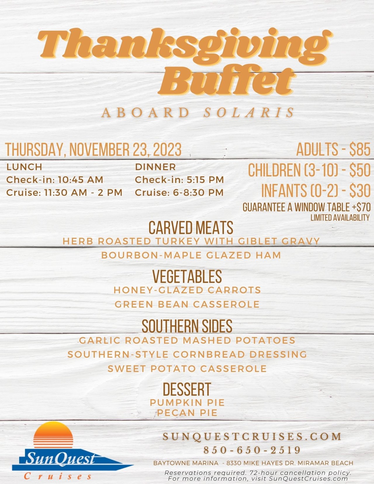 Thanksgiving Buffet- Solaris Dinner Yacht