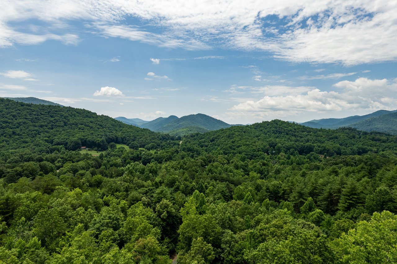 Carolina blue and swirling clouds in the mountains of Highlands north carolina