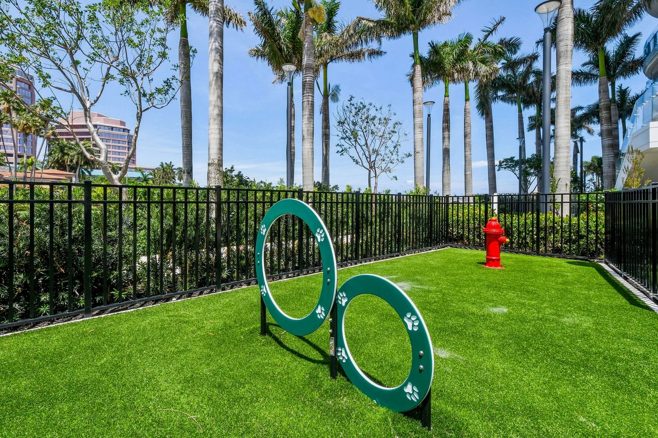 The Bristol is pet-friendly and has a private dog park with turf and hydrant.