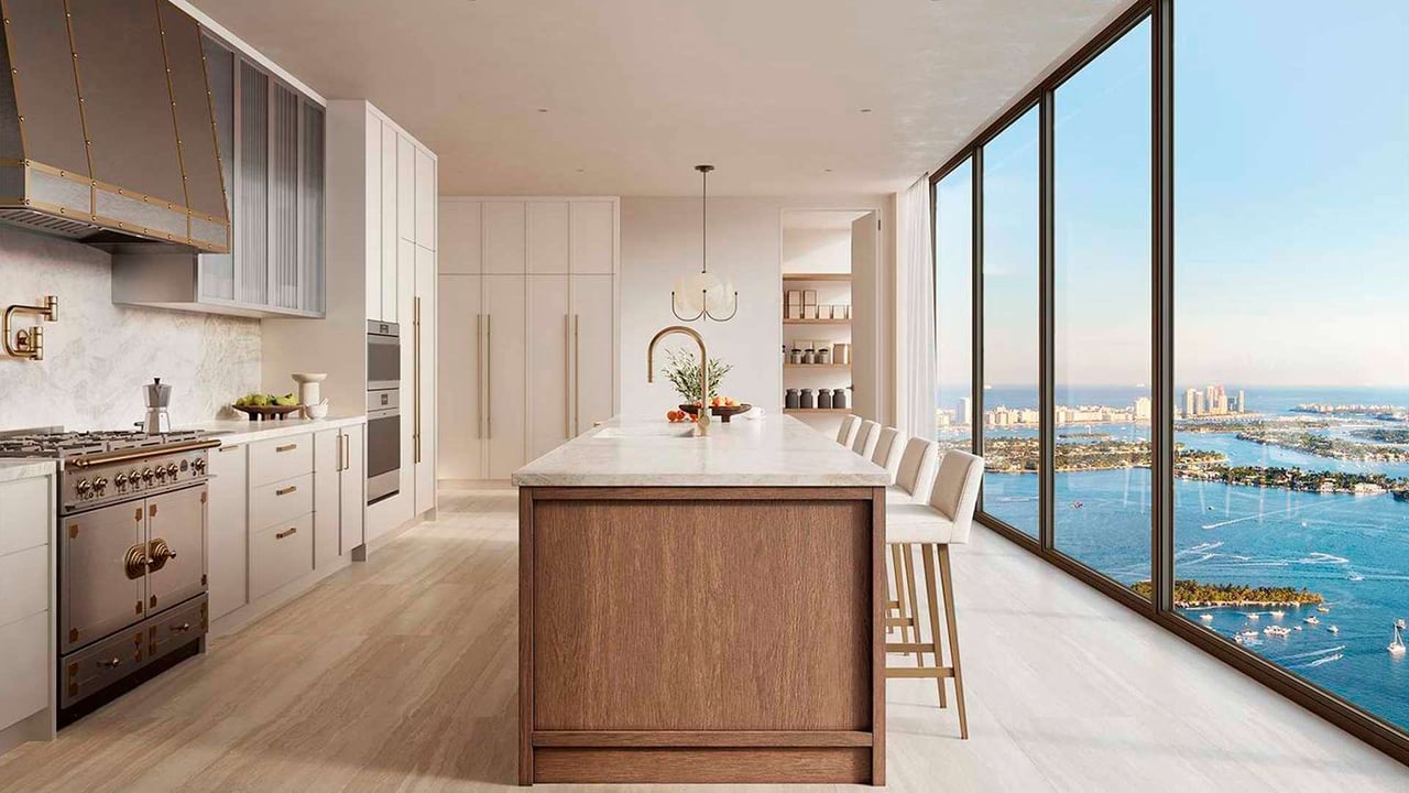 Villa Miami kitchen light finishing with panoramic view