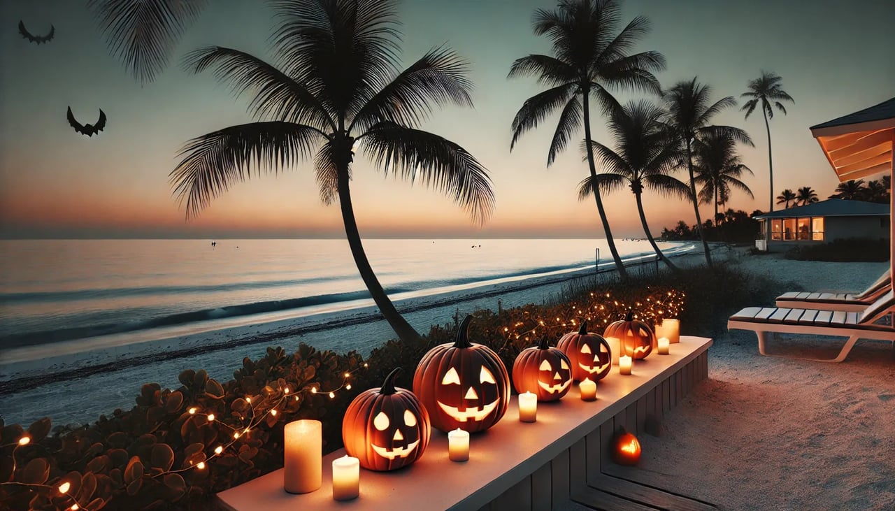 halloween beach southwest florida pumpkin palm tree