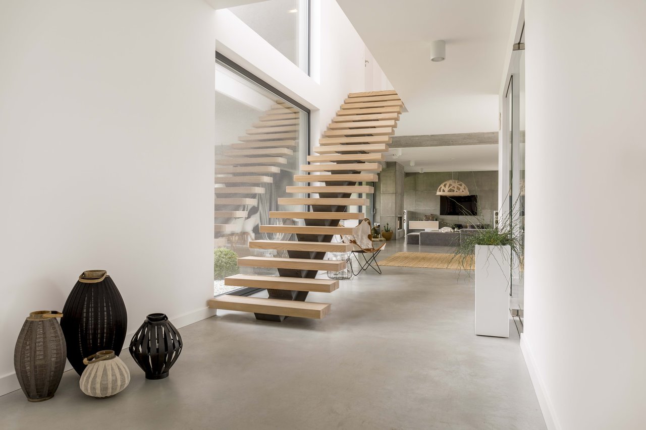 floating staircase in modern home