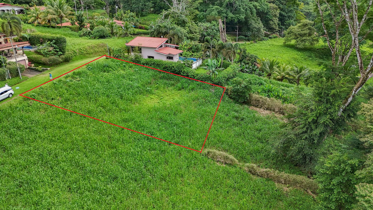 A beautiful sunny lot in a secure gated community with a nearby creek and jungle-covered valley.