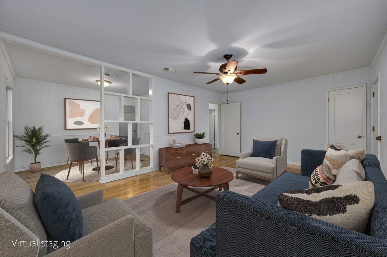 Virtually staged living / dining room