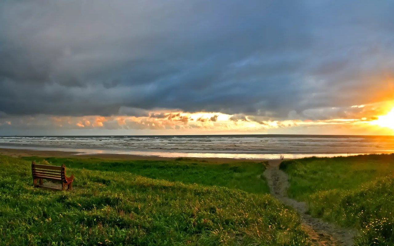 Bench at Gearhart Oregon at Sunset