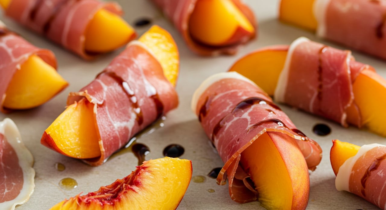 Prosciutto Wrapped Grilled Blue Cheese Peaches