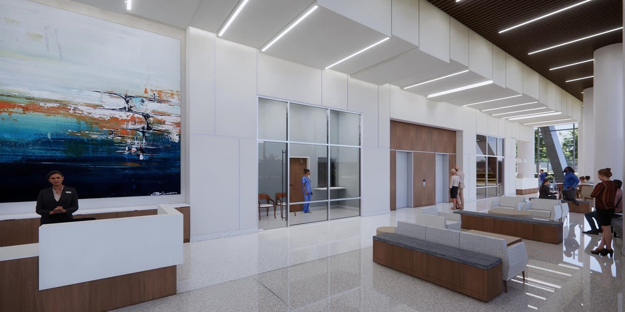 July 2024 - Glass Installation Underway at UM Cancer Center Being Built in Health District