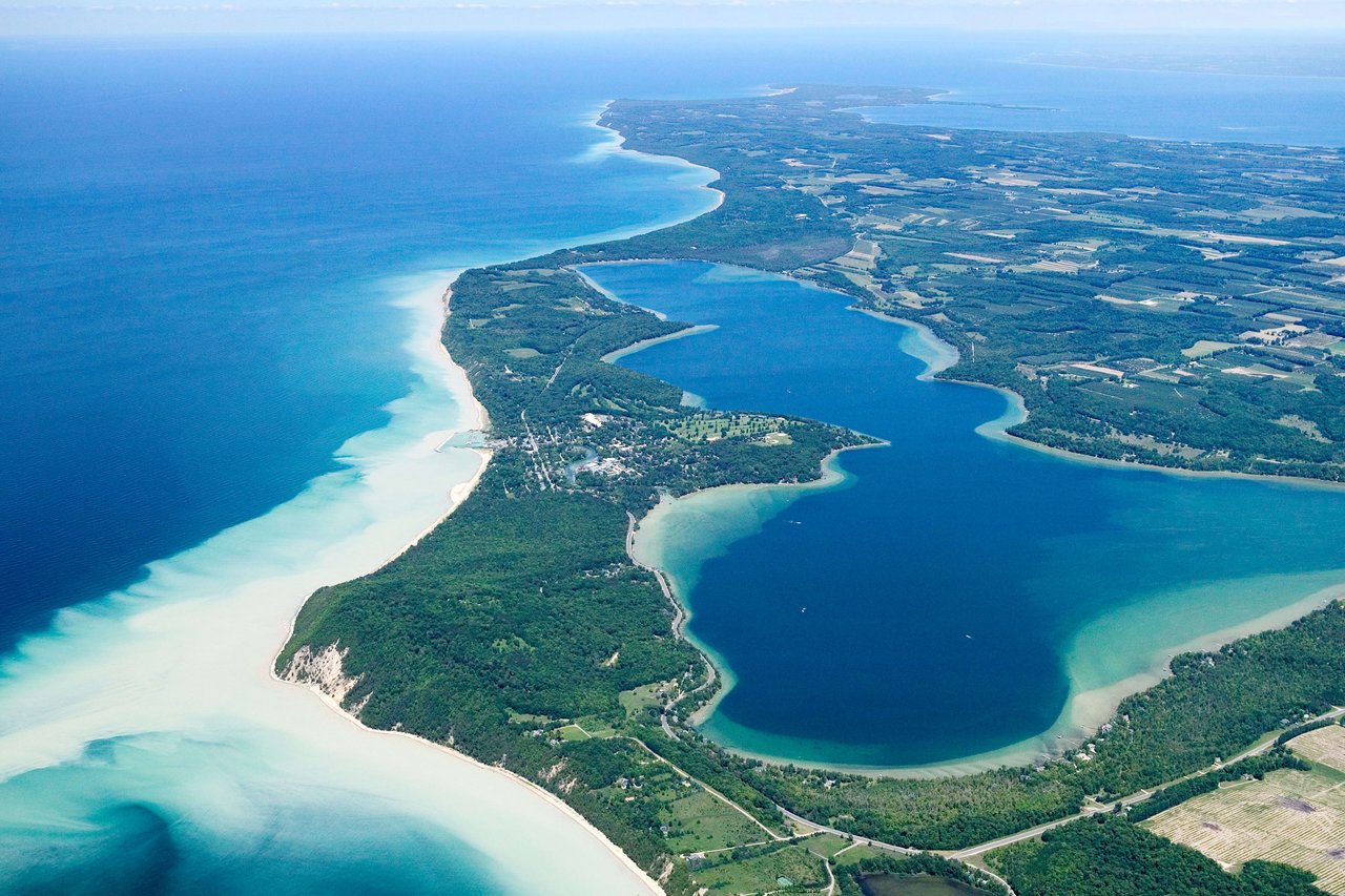 Aerial North Lake Leelanau Leland Michigan