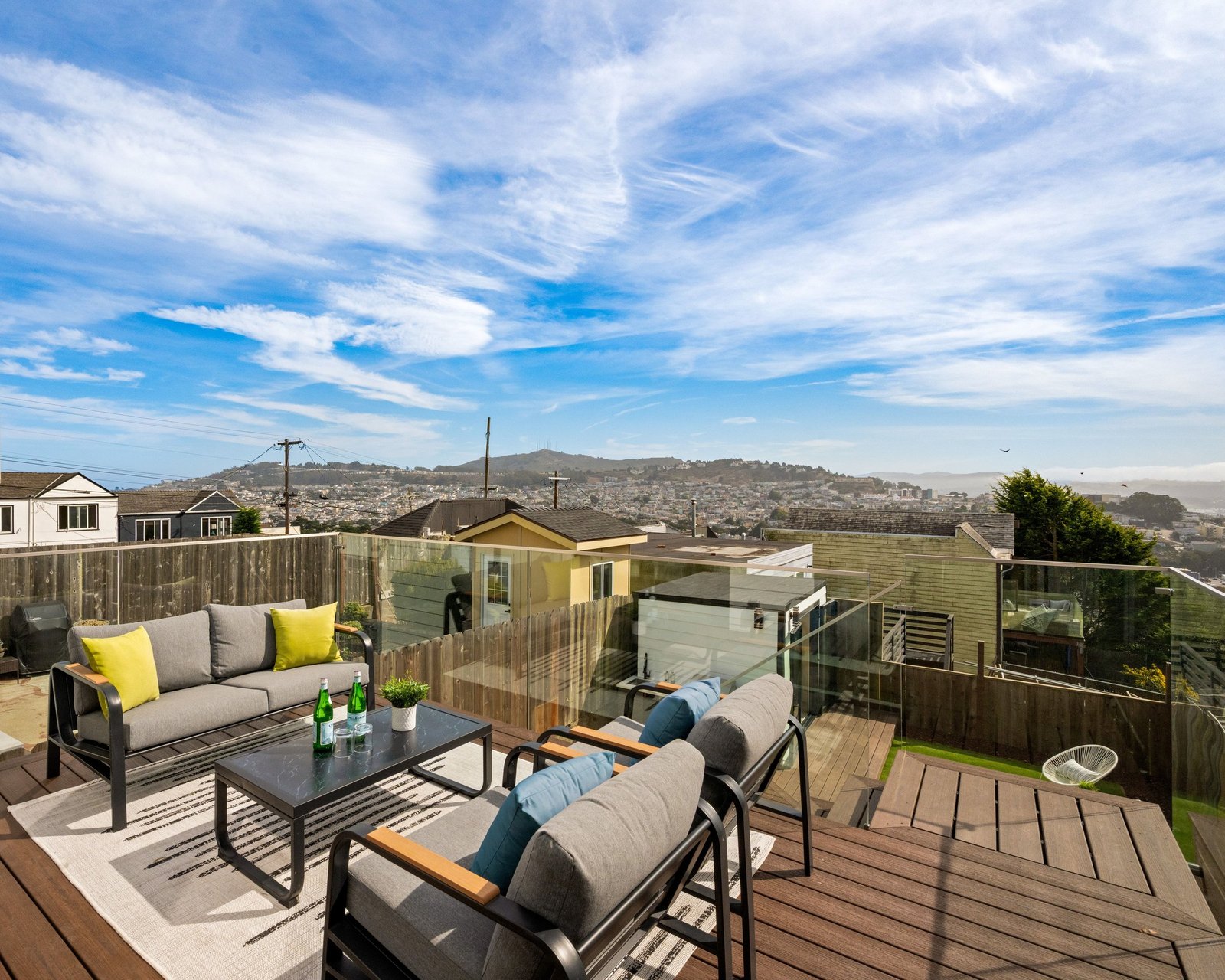 Rear deck with seating and valley views at 15 Shields Street, Ingleside Heights, San Francisco