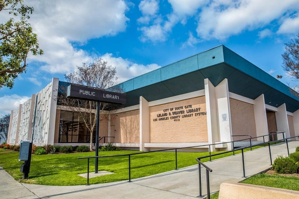 Exterior of Leland R. Weaver Library in South Gate