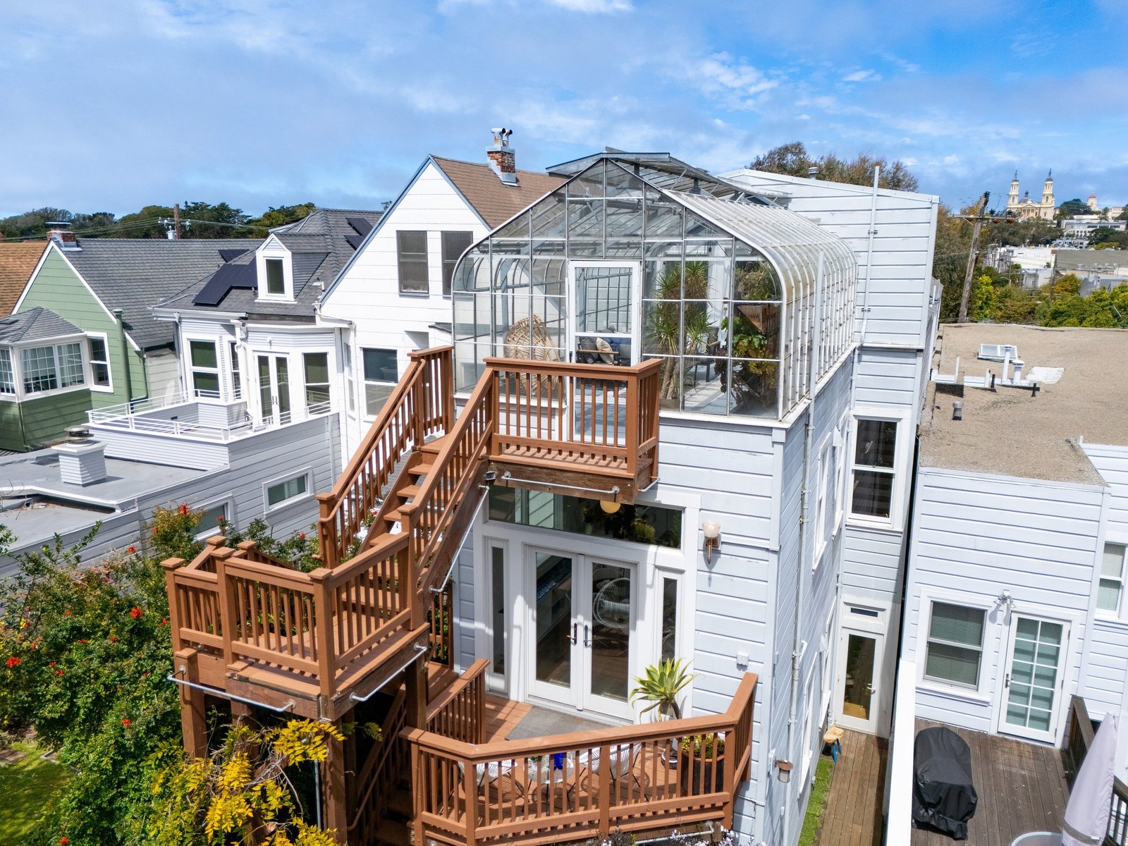 Rear elevation and multi-level deck at 449 Frederick Street, Cole Valley, San Francisco