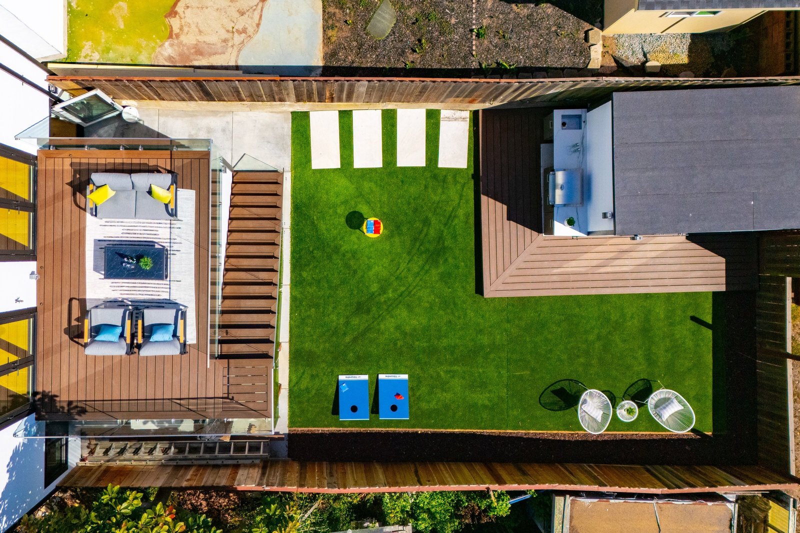 Aerial view of the deck, yard and shed at 15 Shields Street, San Francisco