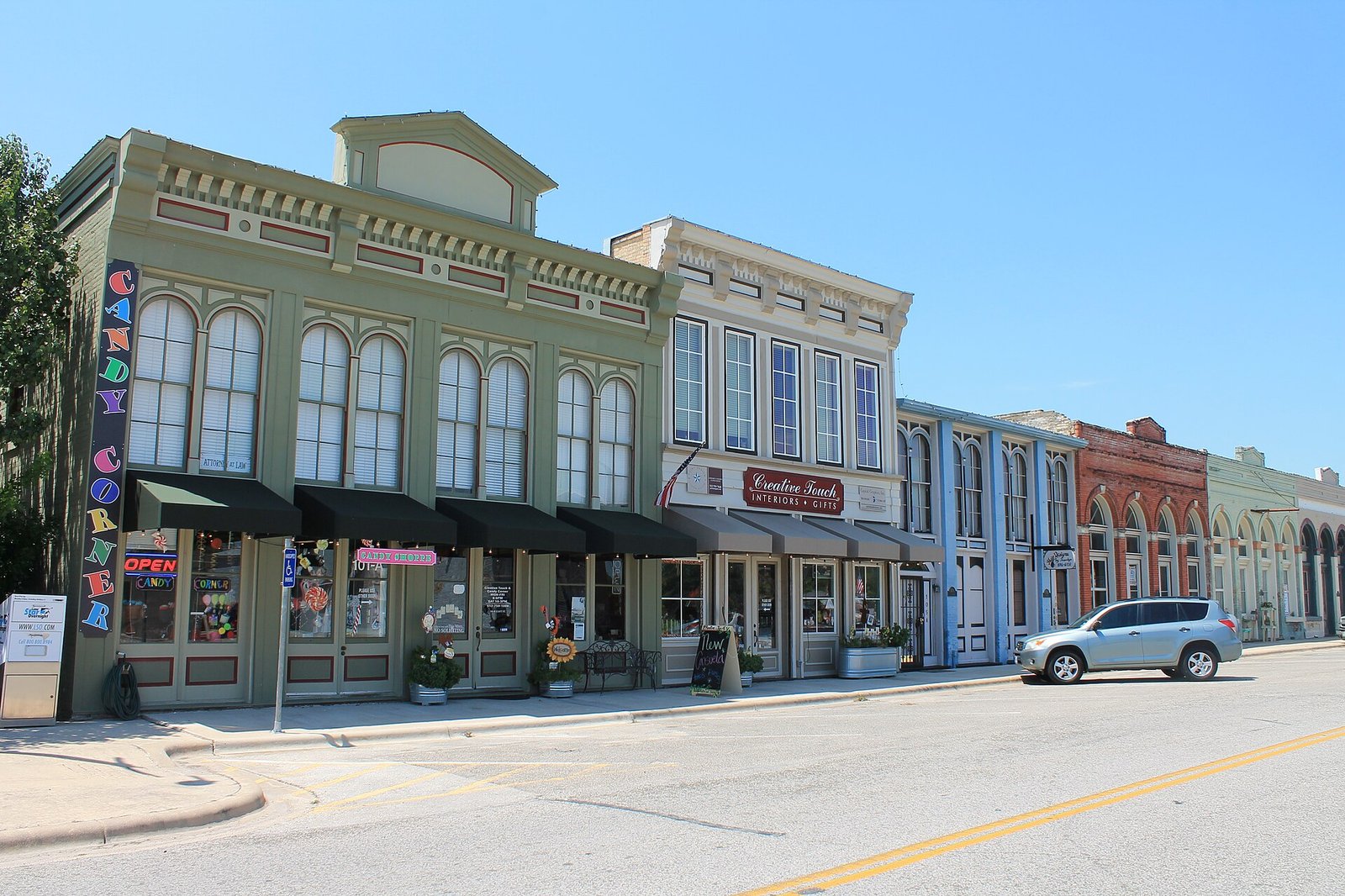 Brick storefronts in the Hutto Commercial Historic District