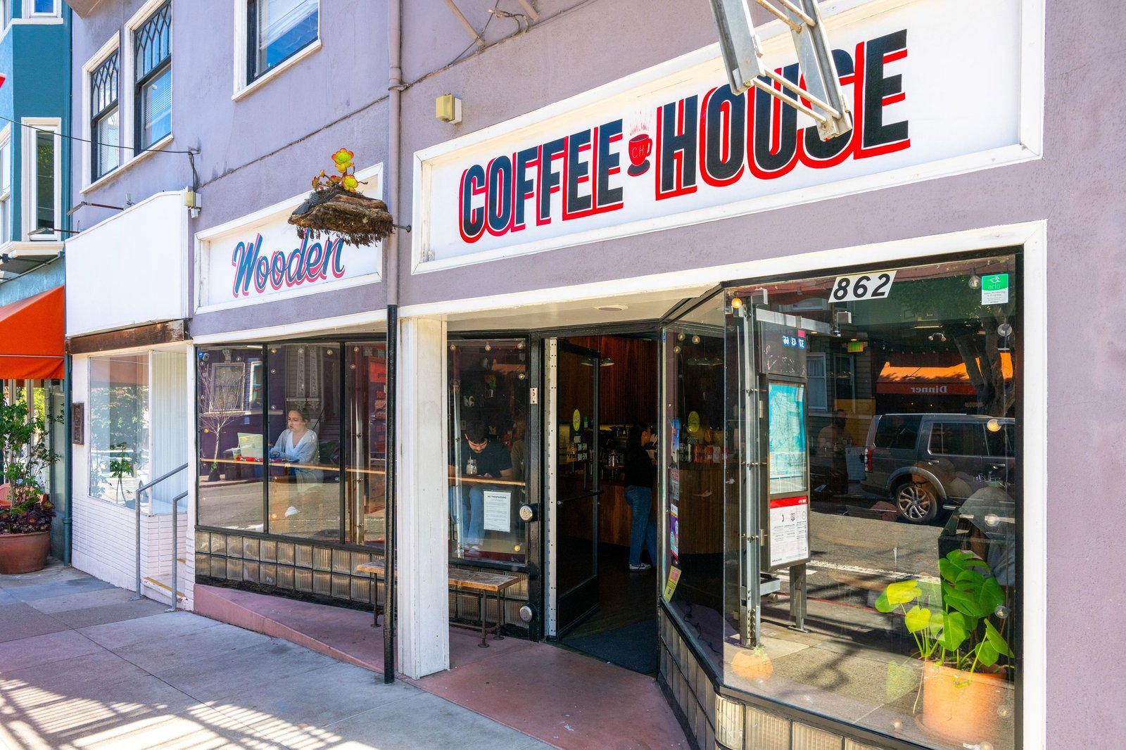 The Wooden Coffeehouse storefront on Cole Street in Cole Valley, San Francisco