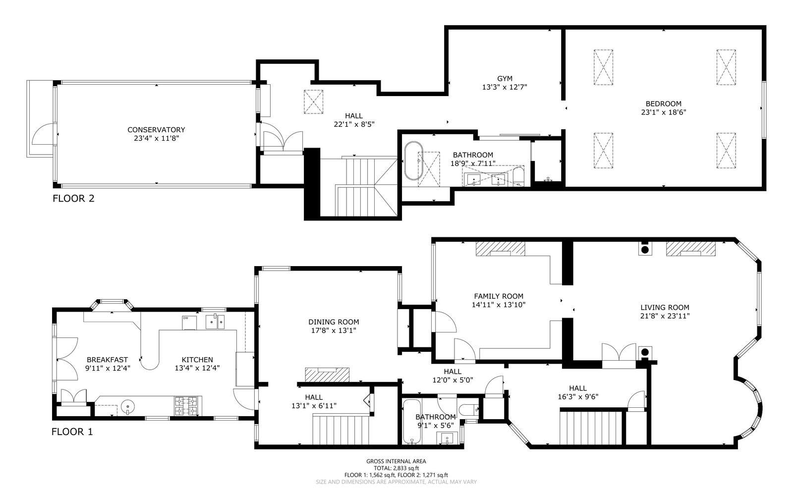 Measured floor plan of both levels of 449 Frederick Street, San Francisco
