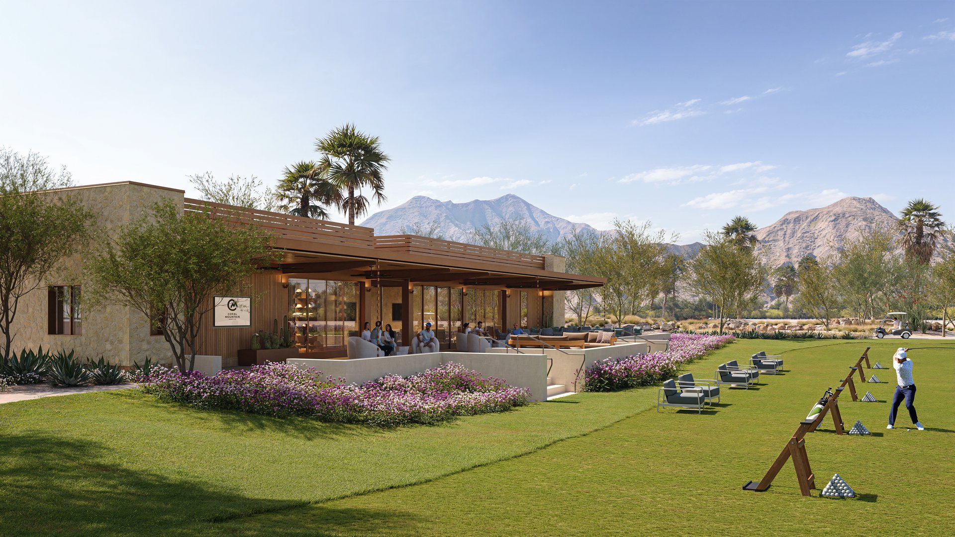 Conceptual rendering of the planned clubhouse and pool at Coral Mountain Desert Club in La Quinta