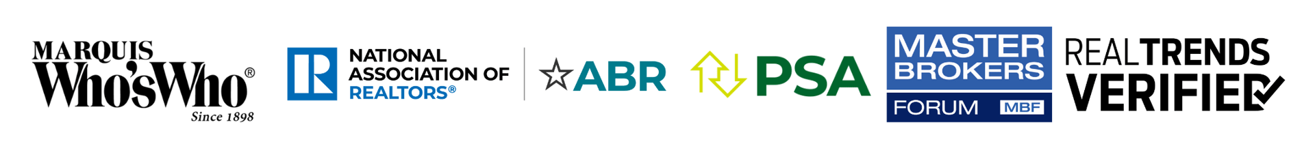 Lindsey Lamchick professional certifications including ABR, PSA, RealTrends Verified, and Master Brokers Forum logos