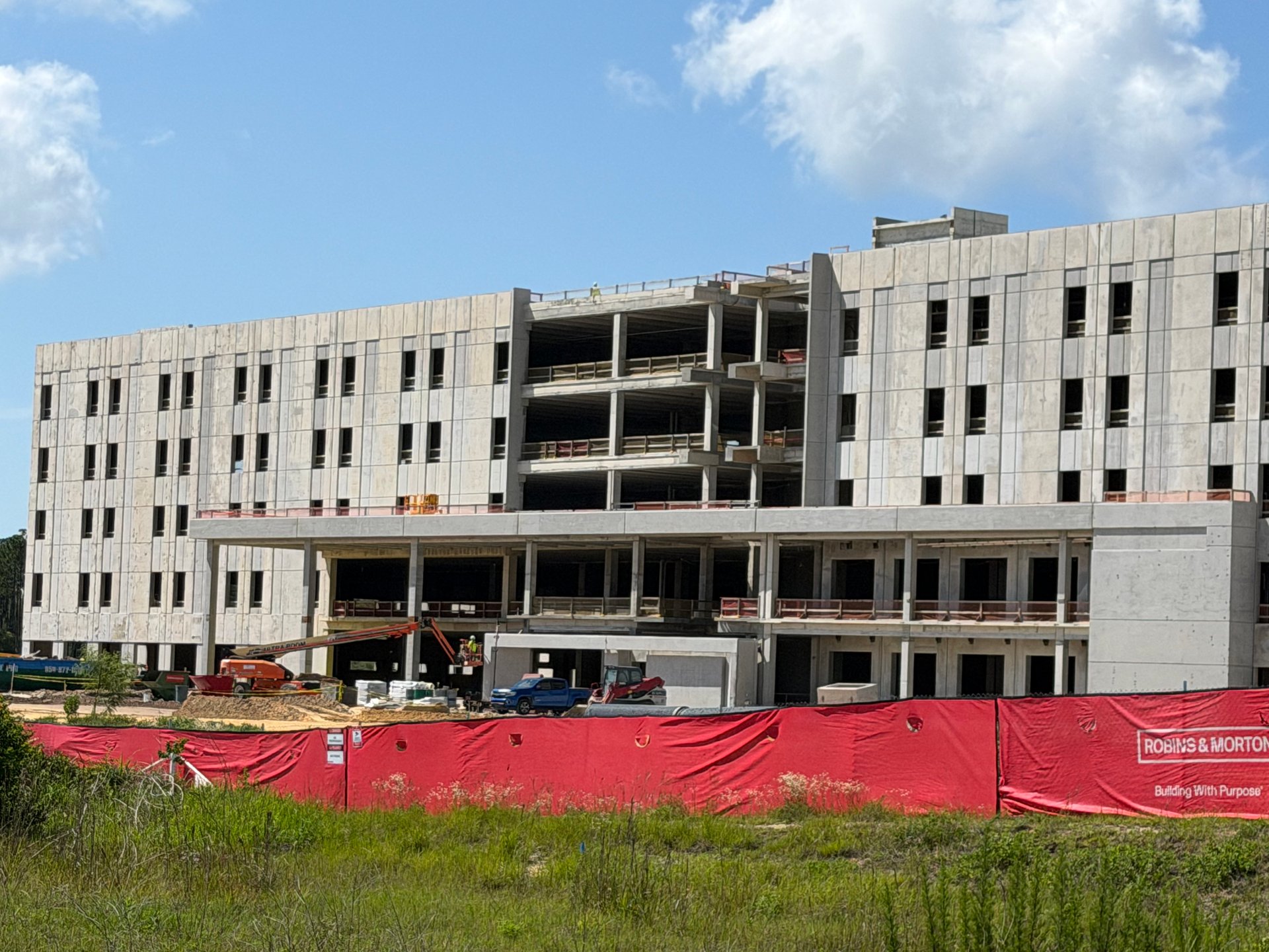 Front view of the FSU Health hospital building under construction in Panama City Beach