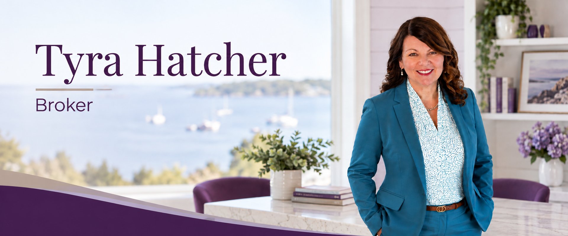 Tyra Hatcher, broker, standing in a bright office with a harbor view.