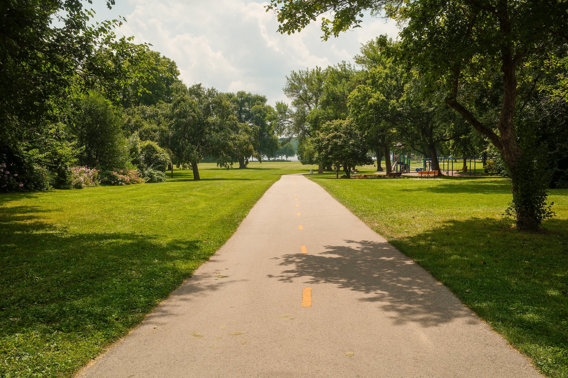Bike path at Wingra Park with views of Lake Wingra in Madison, Wisconsin