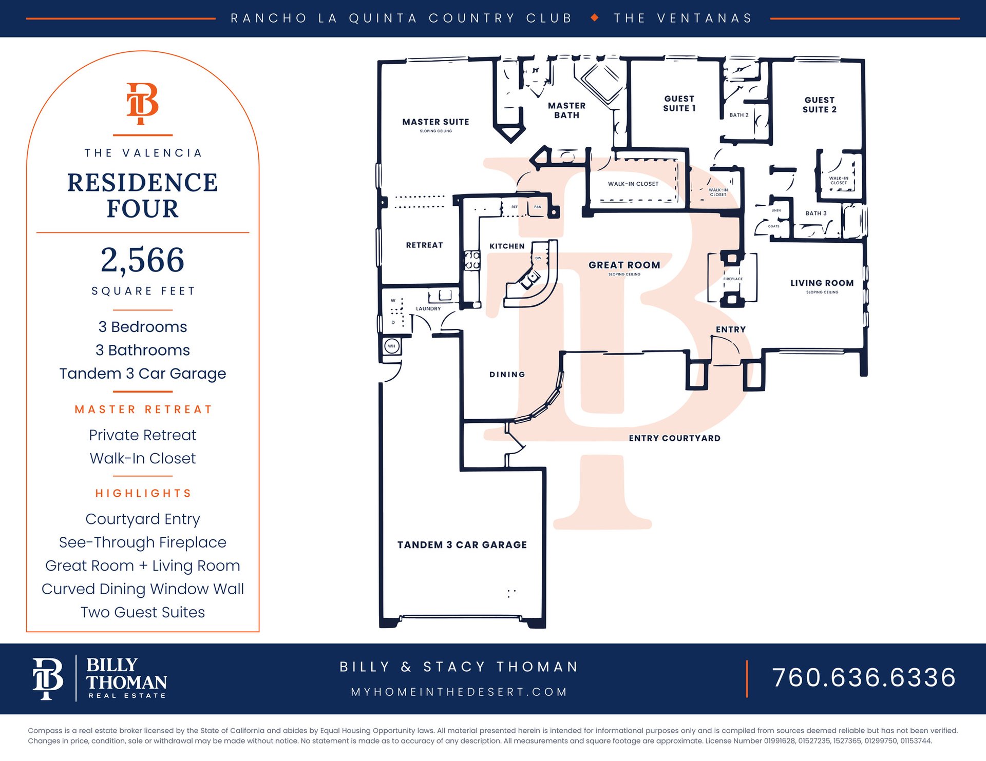 Rancho La Quinta Country Club Valencia Residence Four floor plan, 3 bedroom 3 bath 2,566 sq ft single story home with master retreat