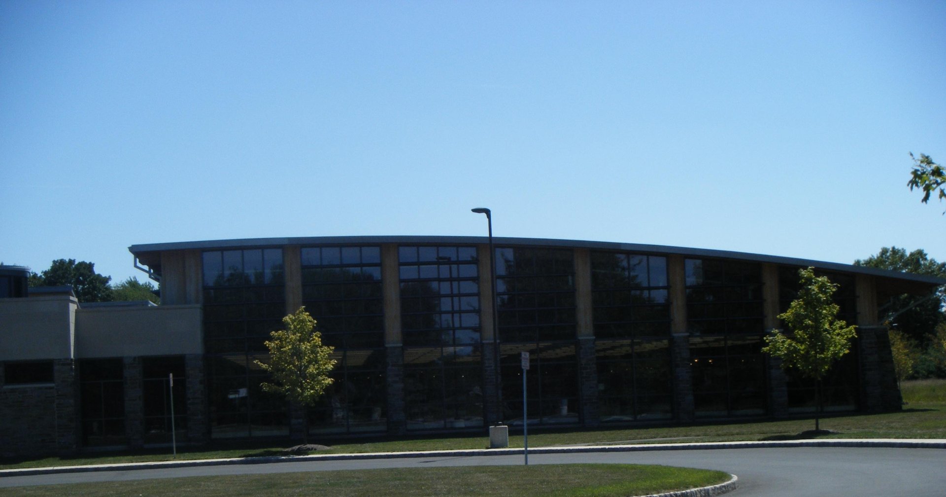 Horsham Township Library on Babylon Road, a modern building with a curved glass front