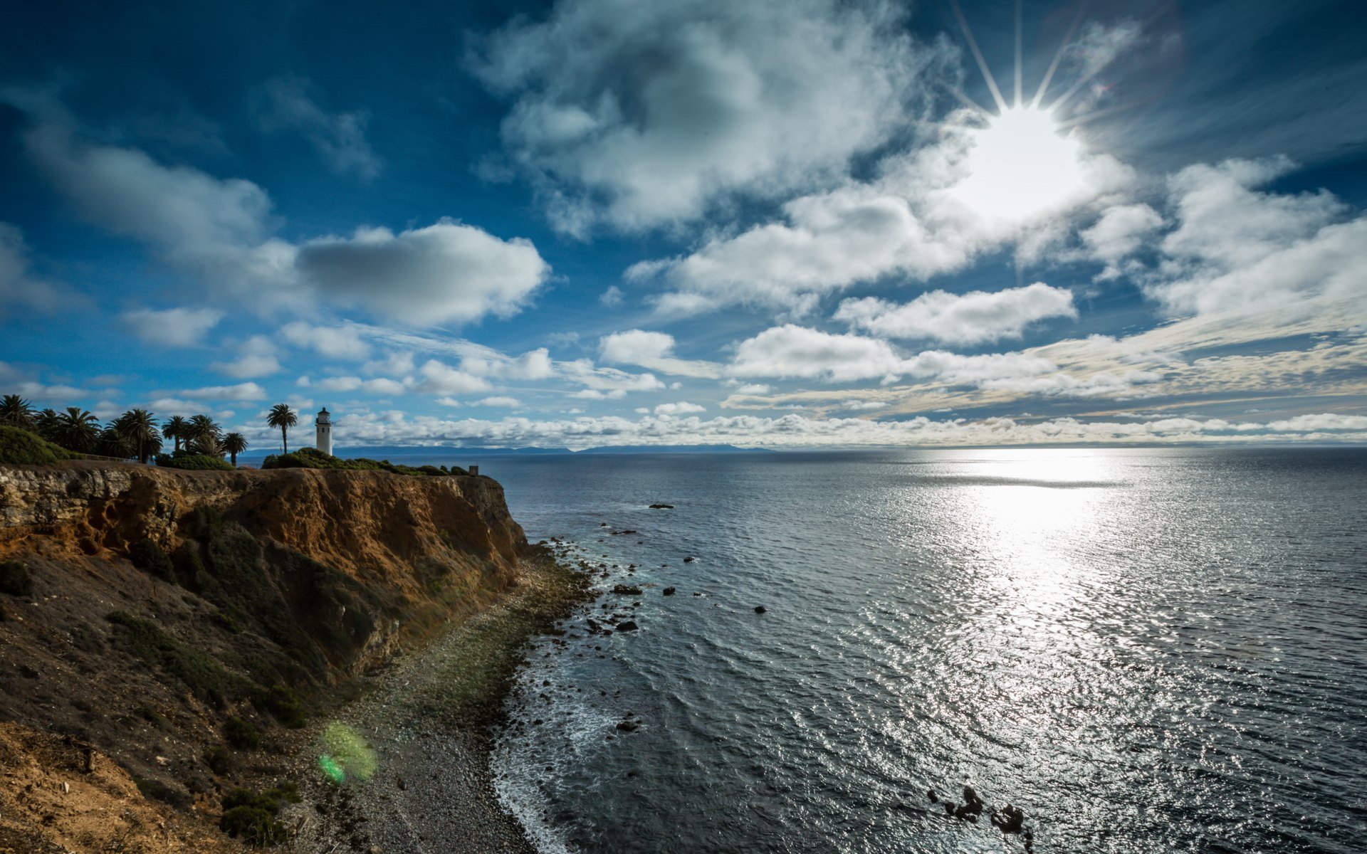 Point Vicente Lighthouse above the rocky Pacific coastline in Rancho Palos Verdes