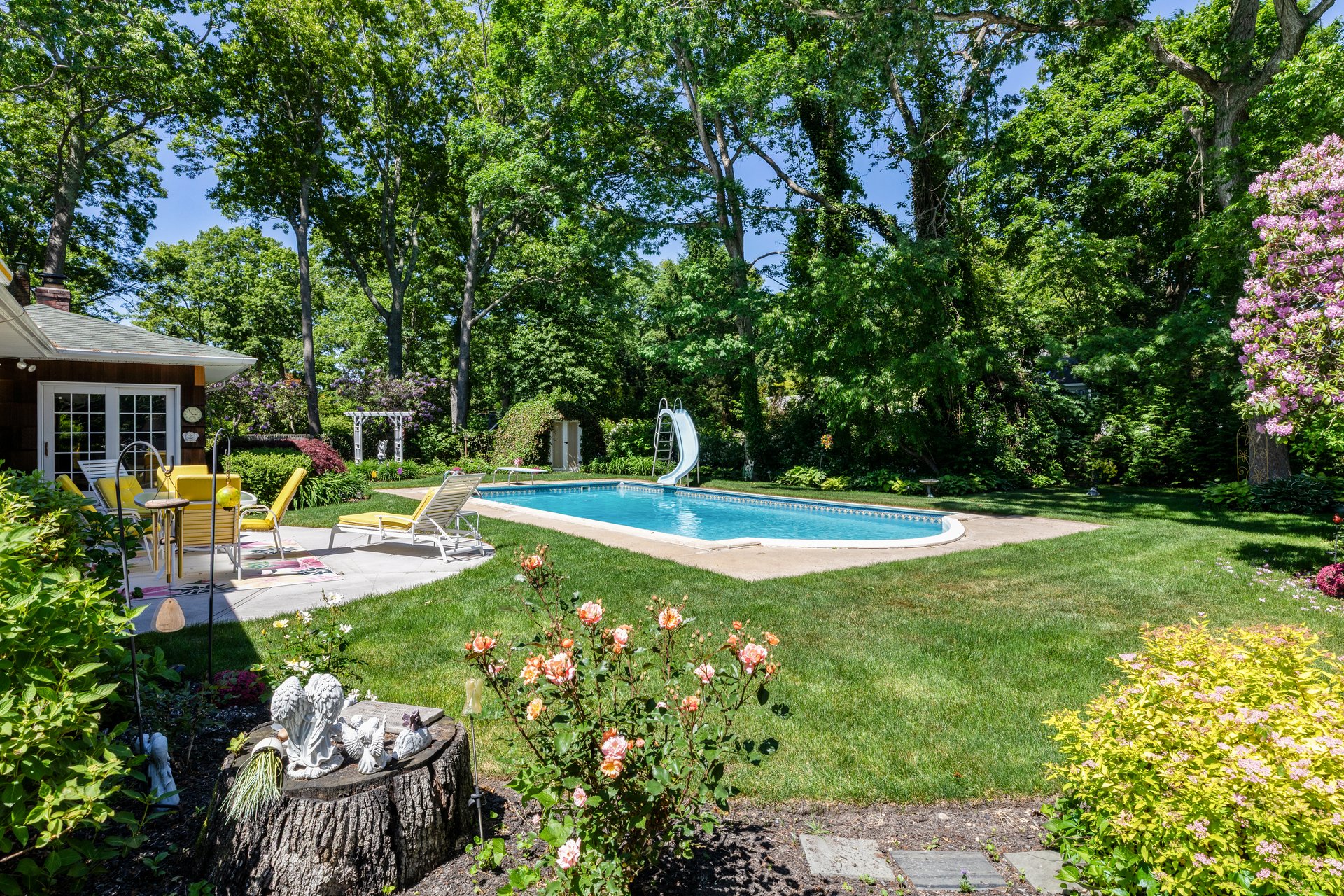 A Quiet Village Setting with a Pool at Its Center