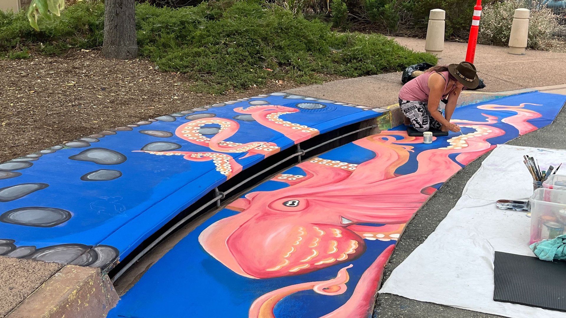 Octopus storm drain mural at Trancas Canyon Park in West Malibu