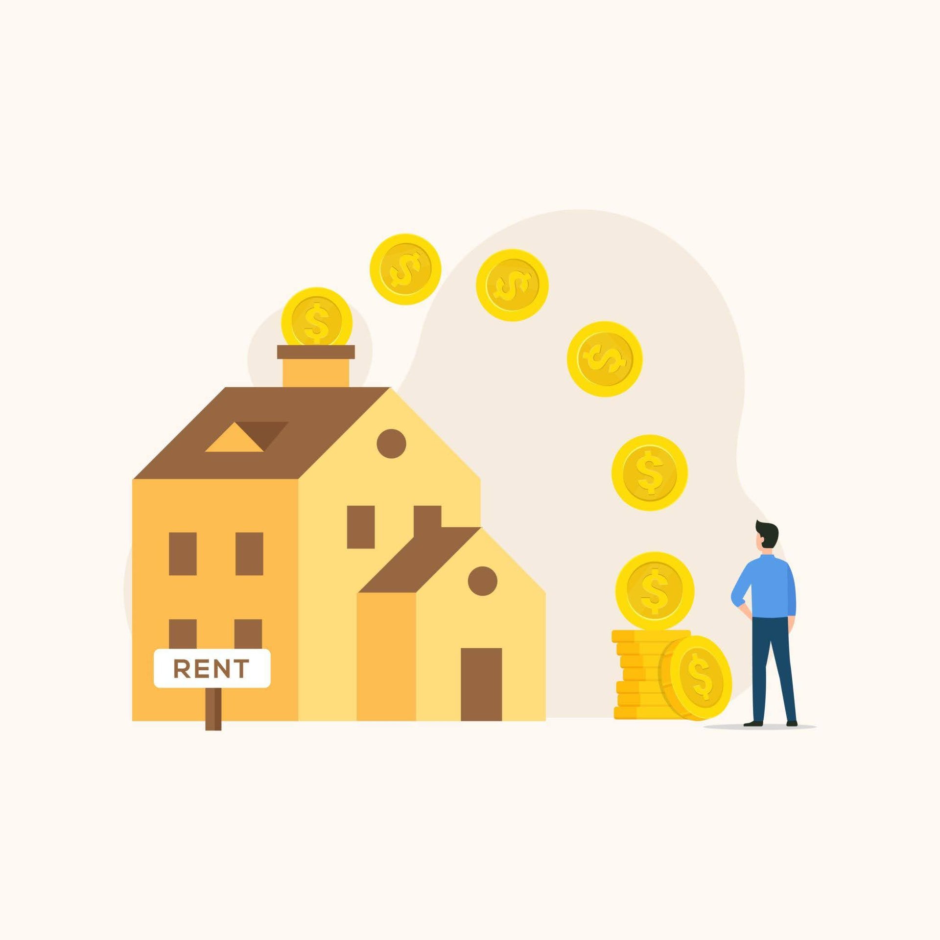 illustration-of-a-house-with-a-rent-sign-and-coins-forming-an-arc-to-a-person