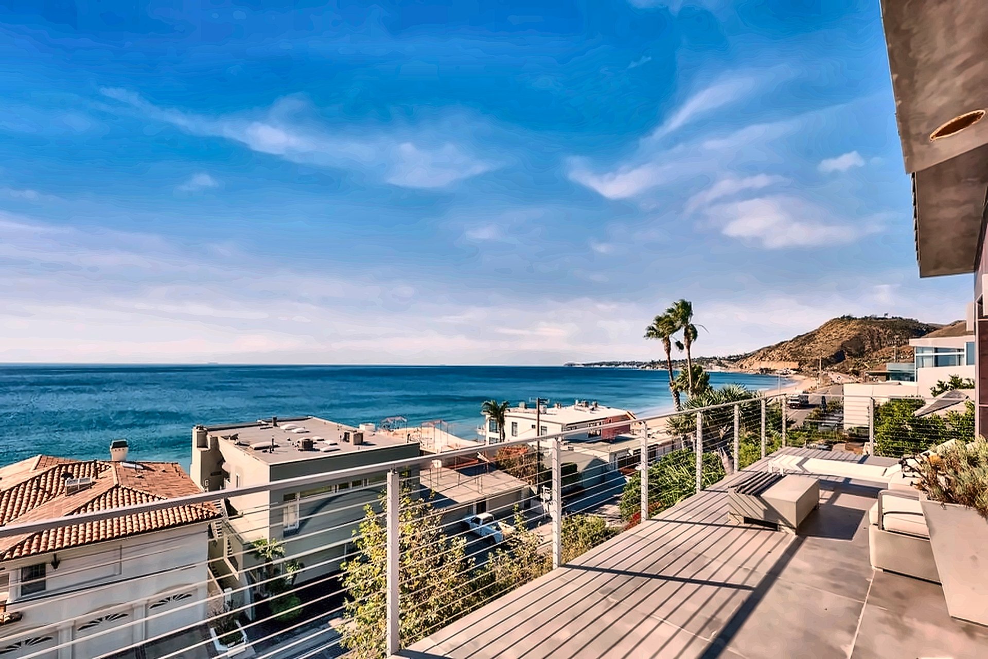 Ocean-view deck looking toward Point Dume from a Malibu hillside home