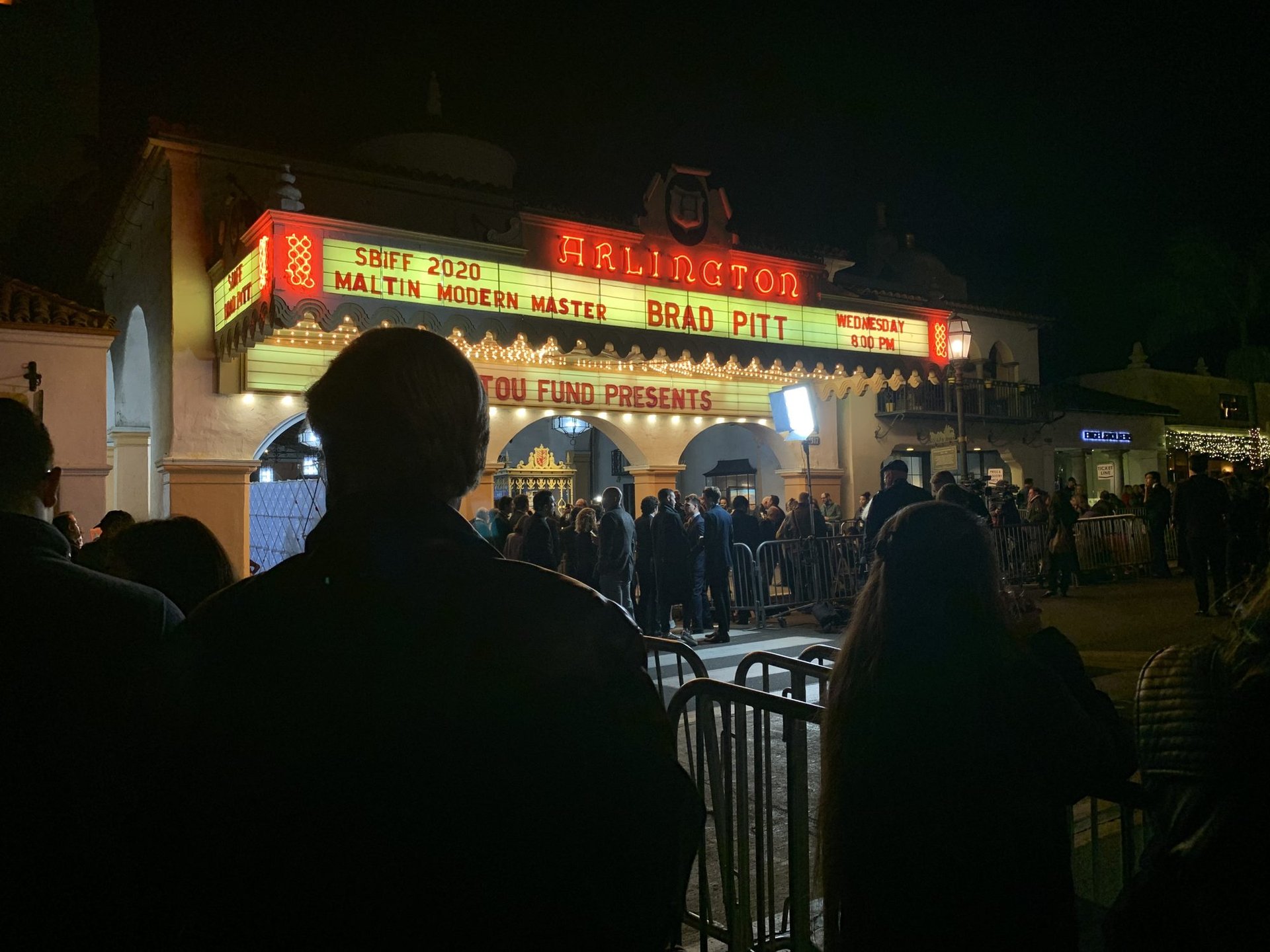 The Arlington Theatre marquee and red carpet on a Santa Barbara International Film Festival night