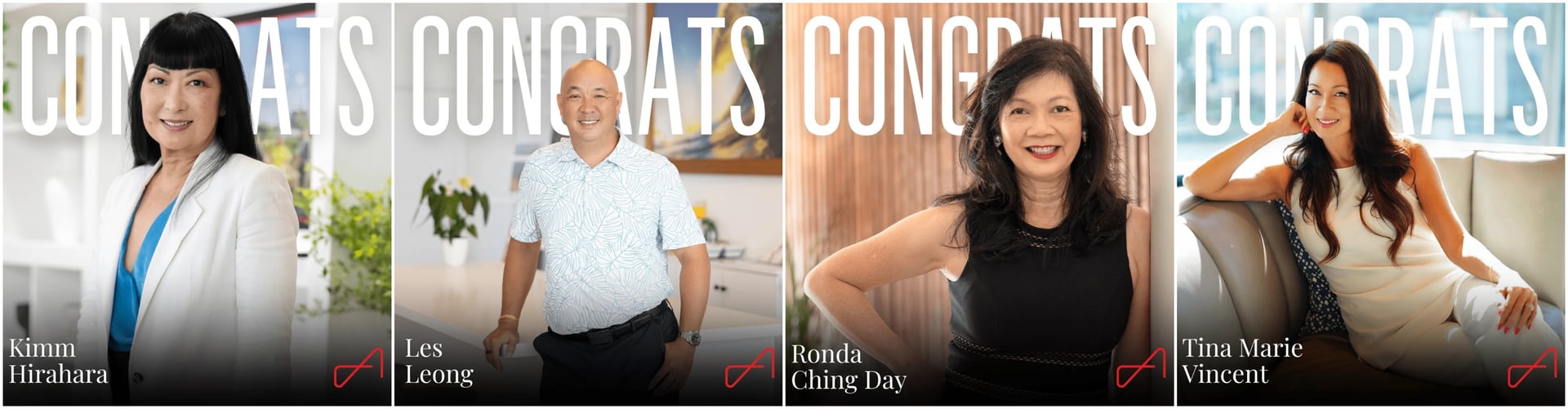 Aina REALTOR® Awards nominees Kimm Hirahara, Les Leong, Ronda Ching Day, and Tina Marie Vincent.
