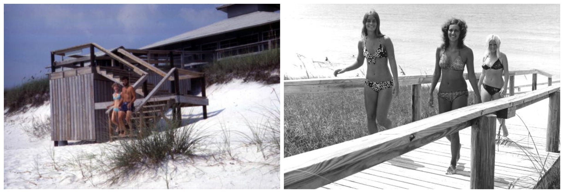 Image 1: Unidentified couple by cabin at the Grayton Beach State Park. Credit: floridamemory.com; Image 2:Young women at Grayton Beach State Park. Credit: floridamemory.com