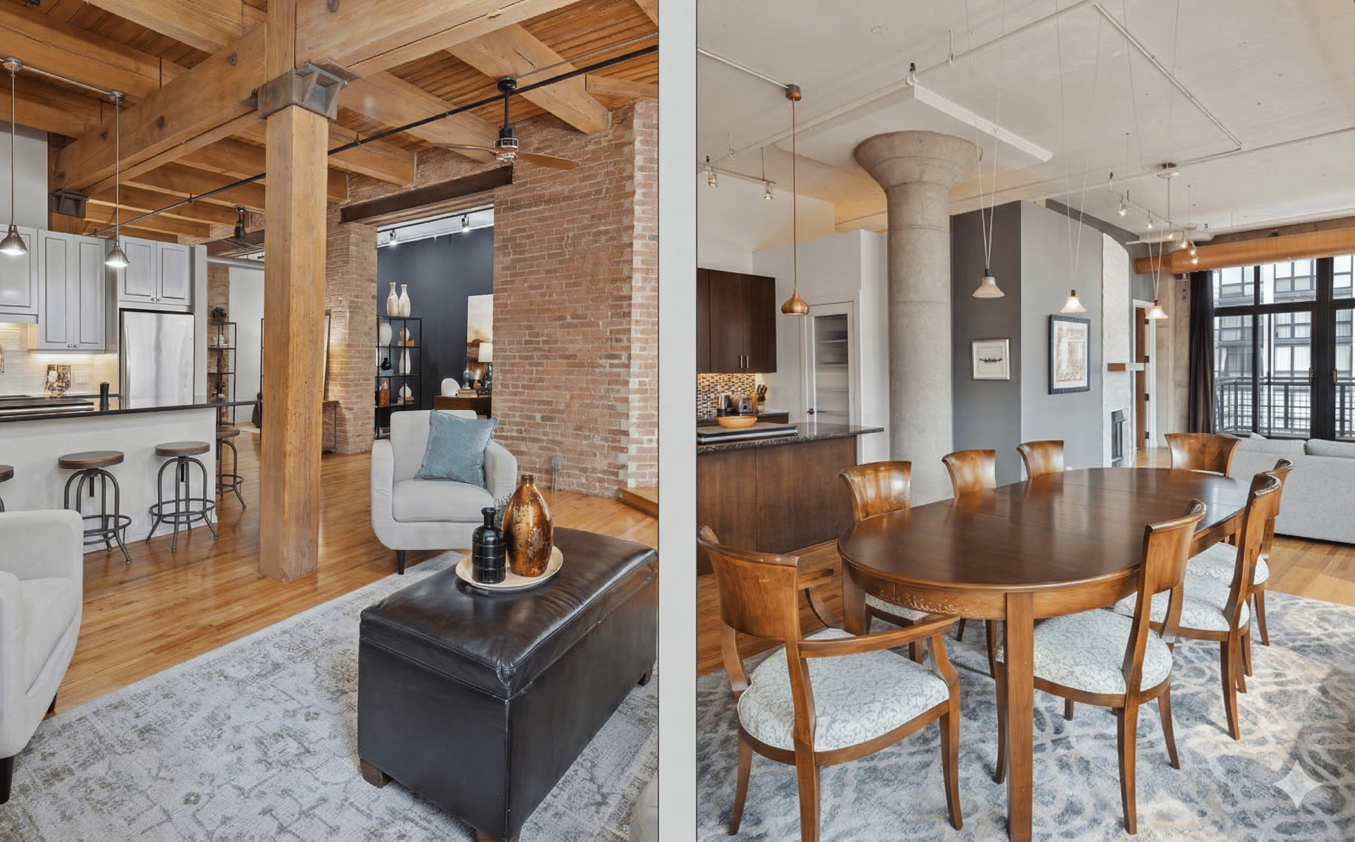 timber loft Chicago exposed brick beams